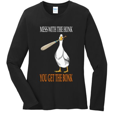 Mess With The Honk Goose Game Gamer Wooden Club Computer Ladies Long Sleeve Shirt