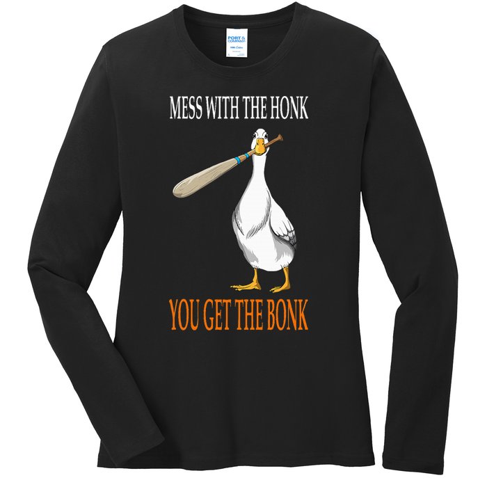 Mess With The Honk Goose Game Gamer Wooden Club Computer Ladies Long Sleeve Shirt