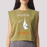 Mess With The Honk Goose Game Gamer Wooden Club Computer Garment-Dyed Women's Muscle Tee