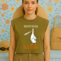 Mess With The Honk Goose Game Gamer Wooden Club Computer Garment-Dyed Women's Muscle Tee