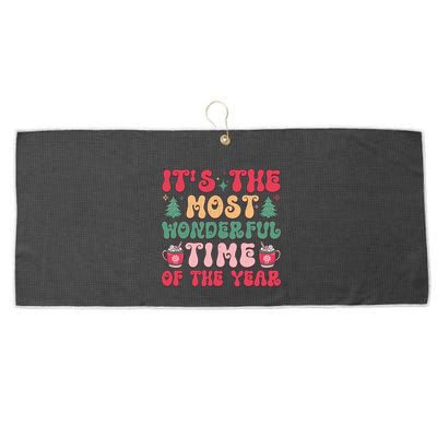 Most Wonderful Time Of The Year Festive Graphic Large Microfiber Waffle Golf Towel