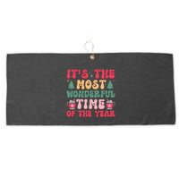 Most Wonderful Time Of The Year Festive Graphic Large Microfiber Waffle Golf Towel