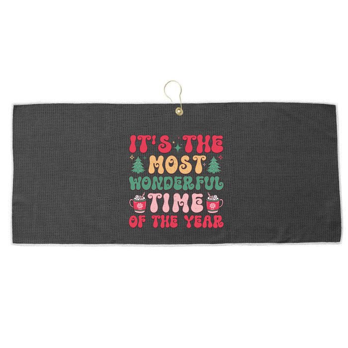 Most Wonderful Time Of The Year Festive Graphic Large Microfiber Waffle Golf Towel