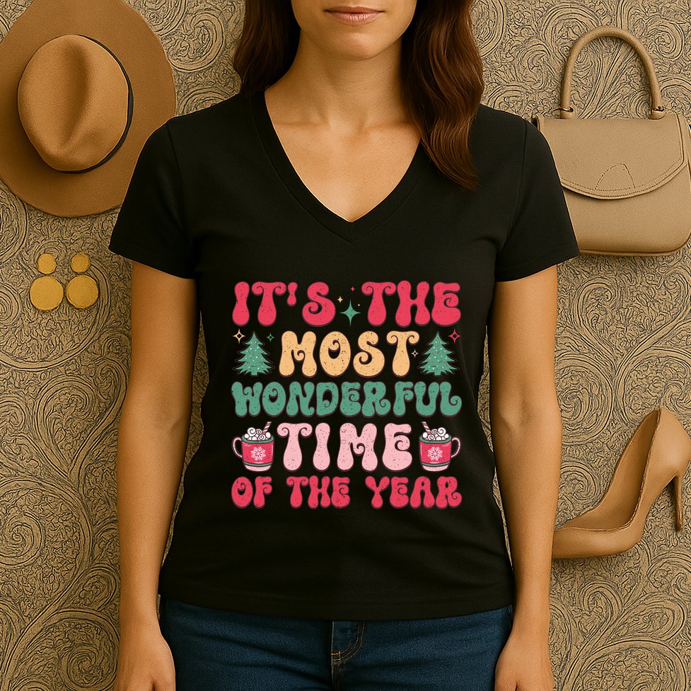 Most Wonderful Time Of The Year Festive Graphic Women's V-Neck T-Shirt