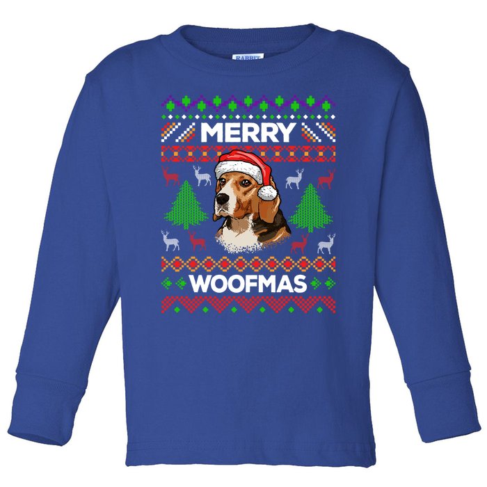 Merry Woofmas Ugly Sweater Christmas Beagle Lover Gift Toddler Long Sleeve Shirt