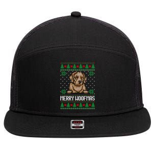 Merry Woofmas Ugly Christmas Sweater Gift 7 Panel Mesh Trucker Snapback Hat