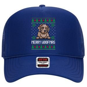 Merry Woofmas Ugly Christmas Sweater Gift High Crown Mesh Back Trucker Hat