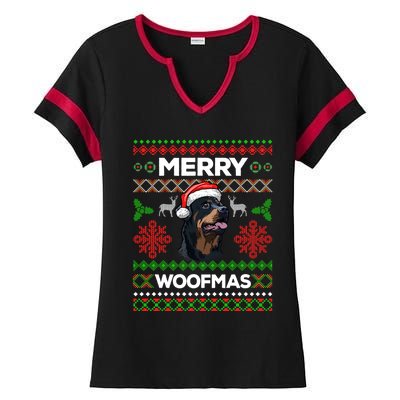 Merry Woofmas Ugly Sweater Christmas Rottweiler Lover Gift Ladies Halftime Notch Neck Tee