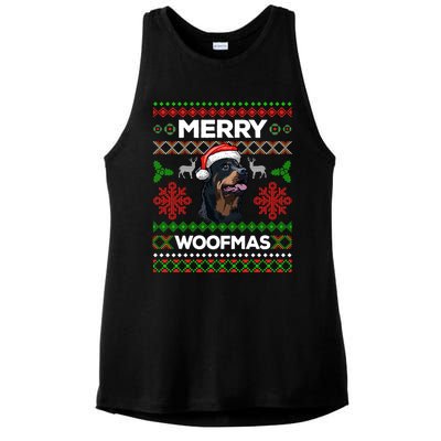 Merry Woofmas Ugly Sweater Christmas Rottweiler Lover Gift Ladies PosiCharge Tri-Blend Wicking Tank