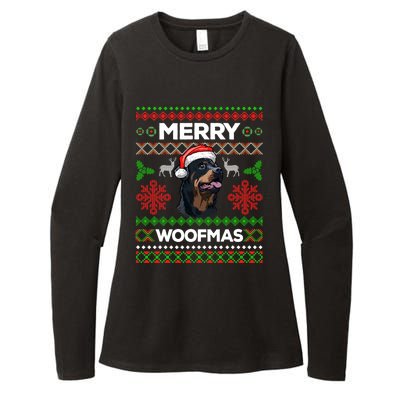 Merry Woofmas Ugly Sweater Christmas Rottweiler Lover Gift Womens CVC Long Sleeve Shirt