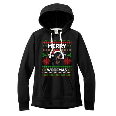 Merry Woofmas Ugly Sweater Christmas Rottweiler Lover Gift Women's Fleece Hoodie