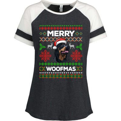 Merry Woofmas Ugly Sweater Christmas Rottweiler Lover Gift Enza Ladies Jersey Colorblock Tee