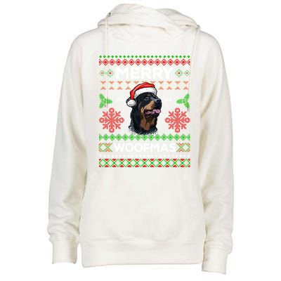 Merry Woofmas Ugly Sweater Christmas Rottweiler Lover Gift Womens Funnel Neck Pullover Hood