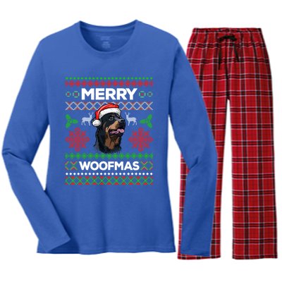 Merry Woofmas Ugly Sweater Christmas Rottweiler Lover Gift Women's Long Sleeve Flannel Pajama Set 