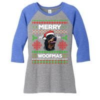 Merry Woofmas Ugly Sweater Christmas Rottweiler Lover Gift Women's Tri-Blend 3/4-Sleeve Raglan Shirt