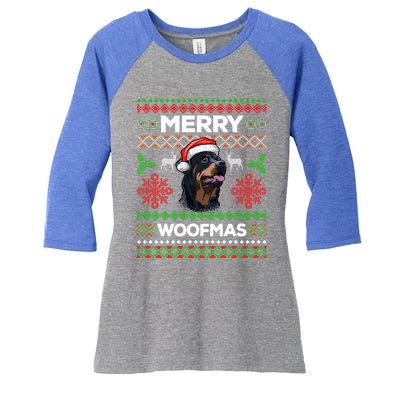 Merry Woofmas Ugly Sweater Christmas Rottweiler Lover Gift Women's Tri-Blend 3/4-Sleeve Raglan Shirt