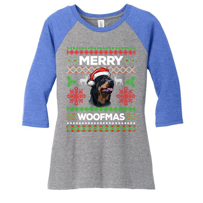 Merry Woofmas Ugly Sweater Christmas Rottweiler Lover Gift Women's Tri-Blend 3/4-Sleeve Raglan Shirt