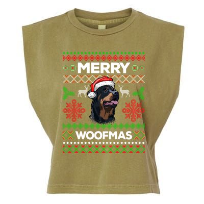 Merry Woofmas Ugly Sweater Christmas Rottweiler Lover Gift Garment-Dyed Women's Muscle Tee