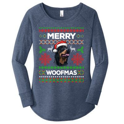 Merry Woofmas Ugly Sweater Christmas Rottweiler Lover Gift Women's Perfect Tri Tunic Long Sleeve Shirt