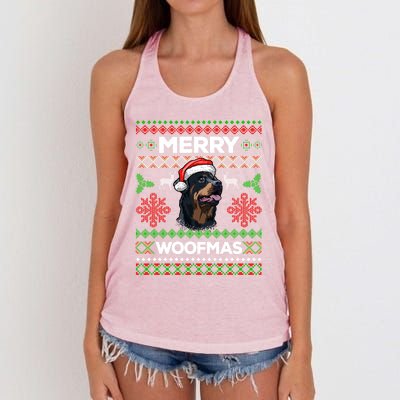 Merry Woofmas Ugly Sweater Christmas Rottweiler Lover Gift Women's Knotted Racerback Tank