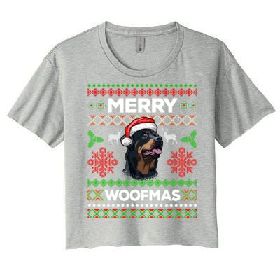 Merry Woofmas Ugly Sweater Christmas Rottweiler Lover Gift Women's Crop Top Tee