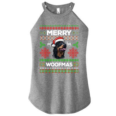 Merry Woofmas Ugly Sweater Christmas Rottweiler Lover Gift Women’s Perfect Tri Rocker Tank