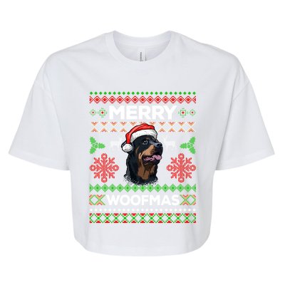 Merry Woofmas Ugly Sweater Christmas Rottweiler Lover Gift Bella+Canvas Jersey Crop Tee