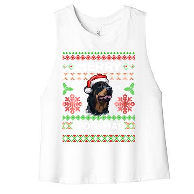 Merry Woofmas Ugly Sweater Christmas Rottweiler Lover Gift Women's Racerback Cropped Tank