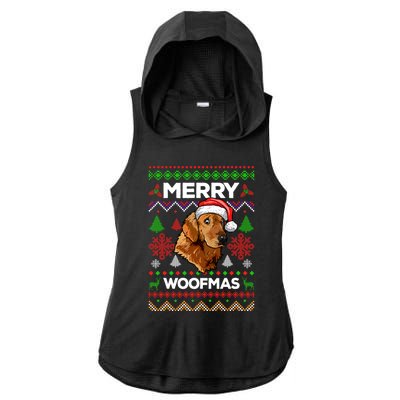 Merry Woofmas Ugly Sweater Christmas Golden Retriever Lover Gift Ladies PosiCharge Tri-Blend Wicking Draft Hoodie Tank