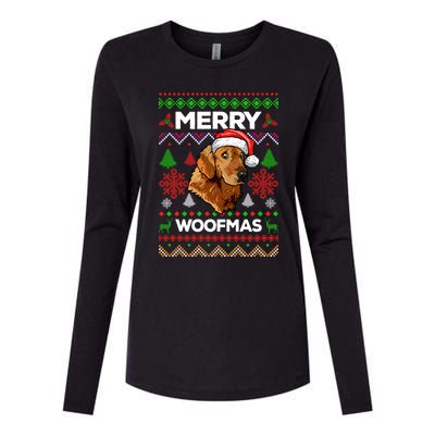 Merry Woofmas Ugly Sweater Christmas Golden Retriever Lover Gift Womens Cotton Relaxed Long Sleeve T-Shirt