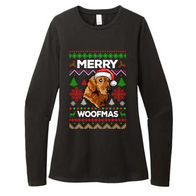 Merry Woofmas Ugly Sweater Christmas Golden Retriever Lover Gift Womens CVC Long Sleeve Shirt