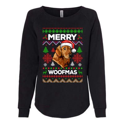 Merry Woofmas Ugly Sweater Christmas Golden Retriever Lover Gift Womens California Wash Sweatshirt