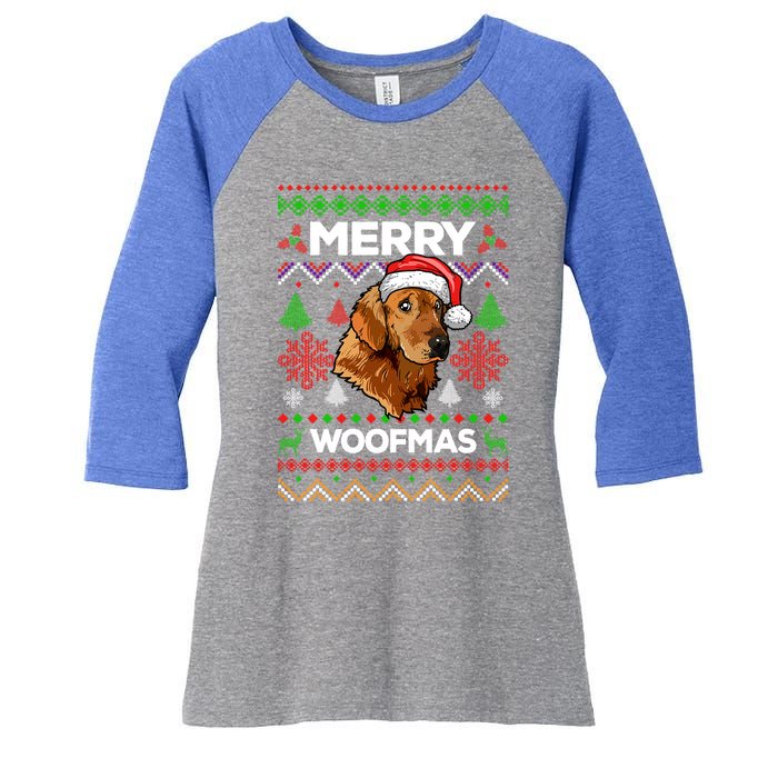 Merry Woofmas Ugly Sweater Christmas Golden Retriever Lover Gift Women's Tri-Blend 3/4-Sleeve Raglan Shirt