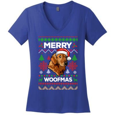 Merry Woofmas Ugly Sweater Christmas Golden Retriever Lover Gift Women's V-Neck T-Shirt