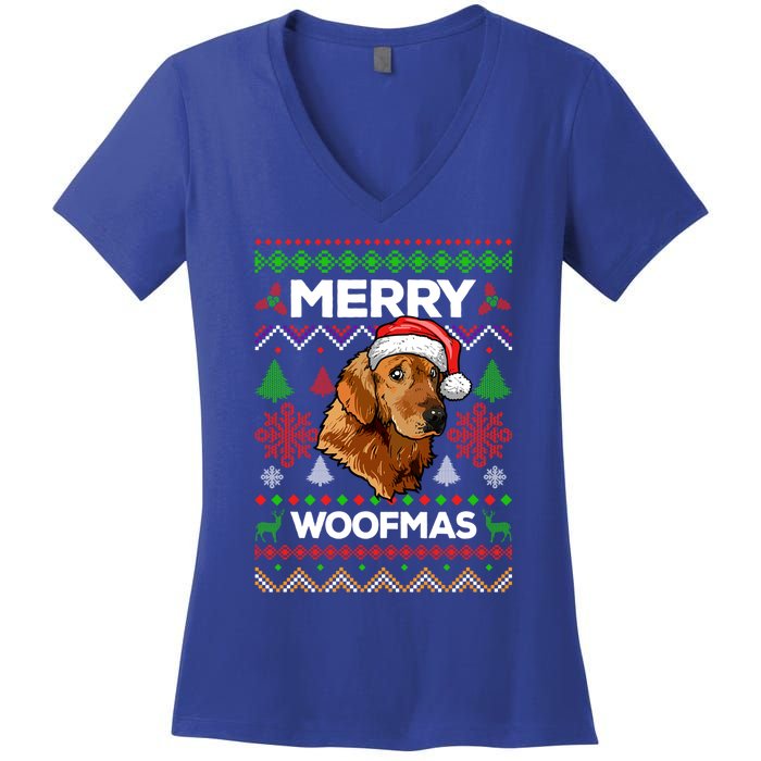 Merry Woofmas Ugly Sweater Christmas Golden Retriever Lover Gift Women's V-Neck T-Shirt