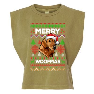 Merry Woofmas Ugly Sweater Christmas Golden Retriever Lover Gift Garment-Dyed Women's Muscle Tee