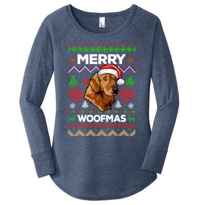 Merry Woofmas Ugly Sweater Christmas Golden Retriever Lover Gift Women's Perfect Tri Tunic Long Sleeve Shirt