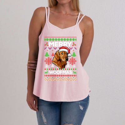 Merry Woofmas Ugly Sweater Christmas Golden Retriever Lover Gift Women's Strappy Tank