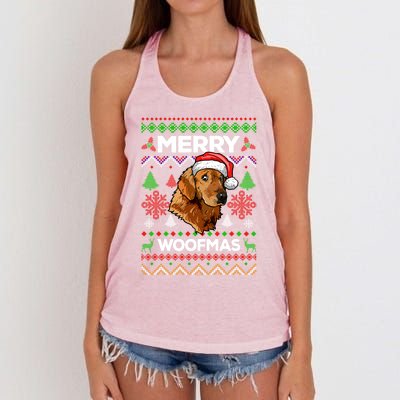 Merry Woofmas Ugly Sweater Christmas Golden Retriever Lover Gift Women's Knotted Racerback Tank