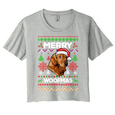 Merry Woofmas Ugly Sweater Christmas Golden Retriever Lover Gift Women's Crop Top Tee