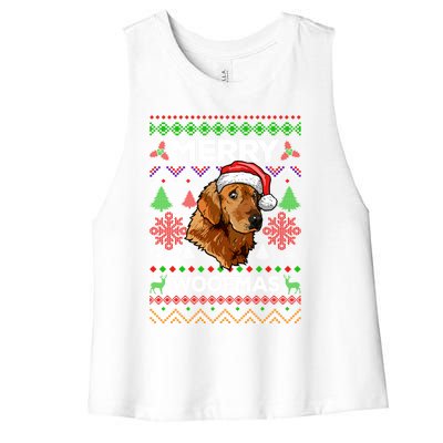 Merry Woofmas Ugly Sweater Christmas Golden Retriever Lover Gift Women's Racerback Cropped Tank