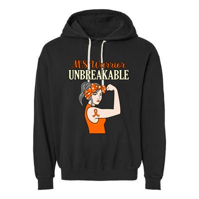 Ms Warrior Unbreakable Multiple Sclerosis Awareness Graphic Great Gift Garment-Dyed Fleece Hoodie