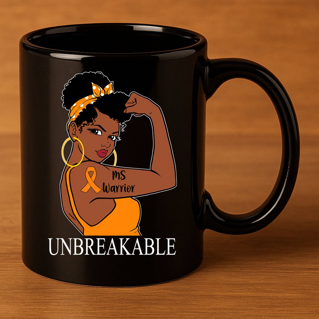 Ms Warrior Unbreakable Multiple Sclerosis Awareness Black Women 11oz C Handle Ceramic Mug