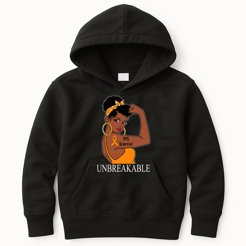 Ms Warrior Unbreakable Multiple Sclerosis Awareness Black Women Kids Hoodie