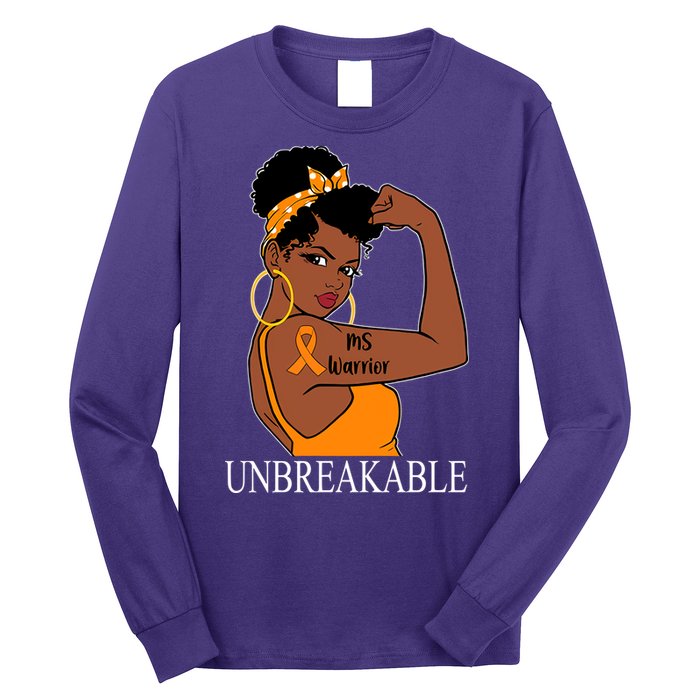 Ms Warrior Unbreakable Multiple Sclerosis Awareness Black Women Long Sleeve Shirt