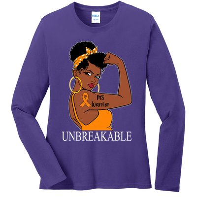 Ms Warrior Unbreakable Multiple Sclerosis Awareness Black Women Ladies Long Sleeve Shirt