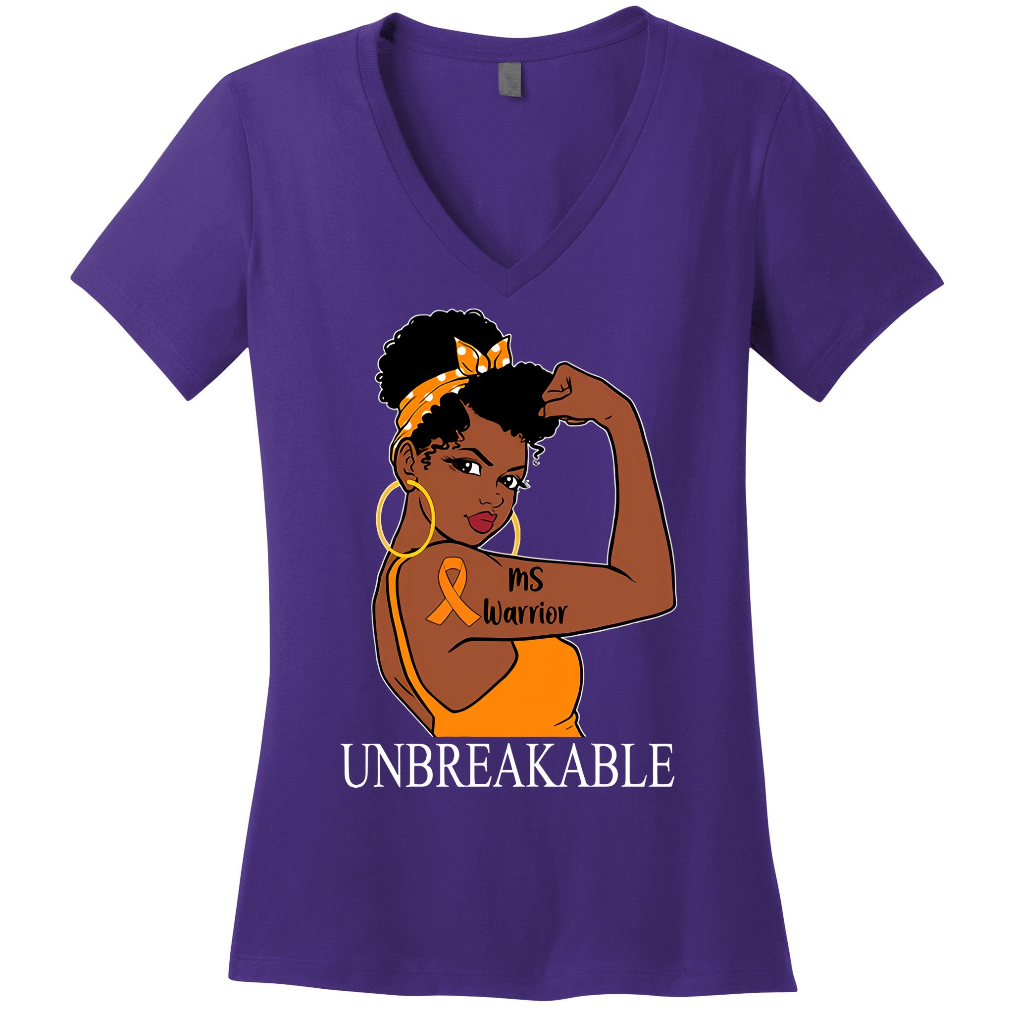 Ms Warrior Unbreakable Multiple Sclerosis Awareness Black Women Women's V-Neck T-Shirt
