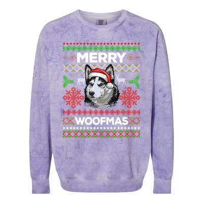 Merry Woofmas Ugly Sweater Christmas Siberian Husky Lover Gift Colorblast Crewneck Sweatshirt