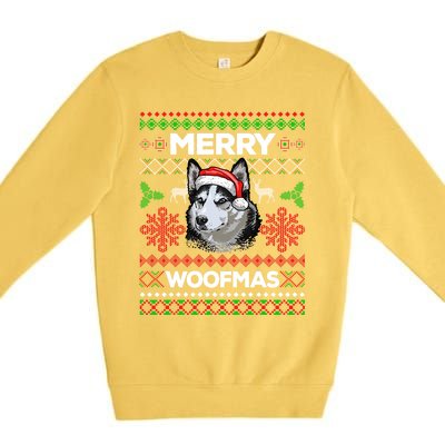 Merry Woofmas Ugly Sweater Christmas Siberian Husky Lover Gift Premium Crewneck Sweatshirt