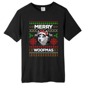 Merry Woofmas Ugly Sweater Christmas Siberian Husky Lover Gift Tall Fusion ChromaSoft Performance T-Shirt